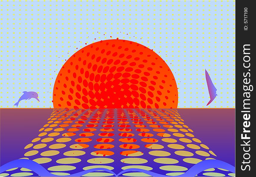Summer background with waves and halftone