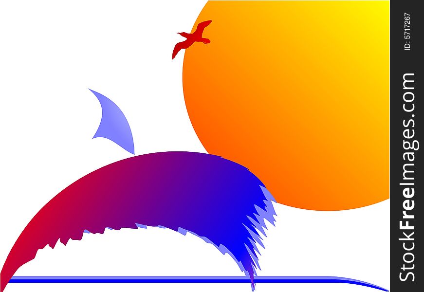 Summer background winh surf and bird