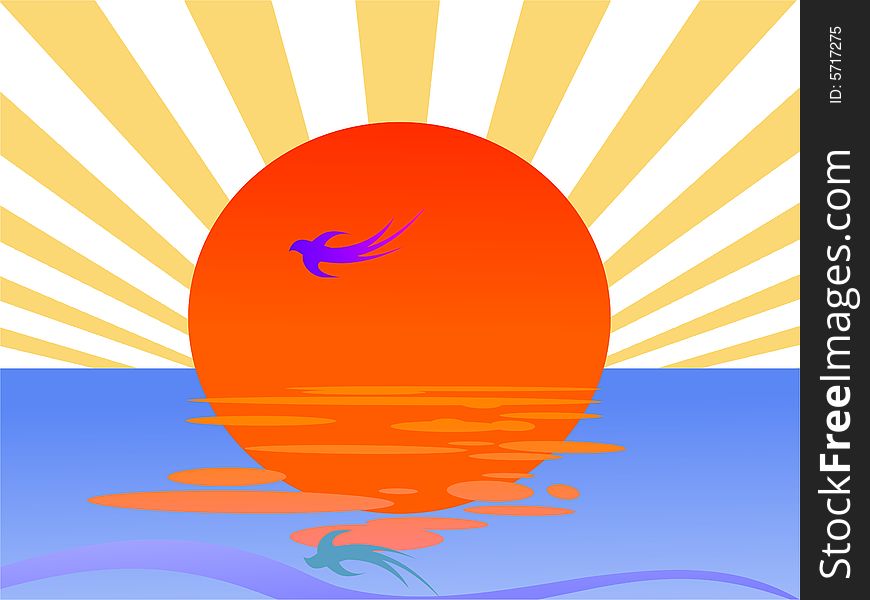 Summer background with wave and bird