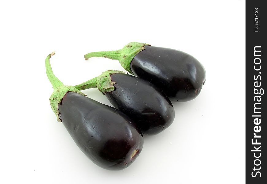 Eggplants, healthy homegrown organiv food, concept of diet and nutrition, isolated over white background.