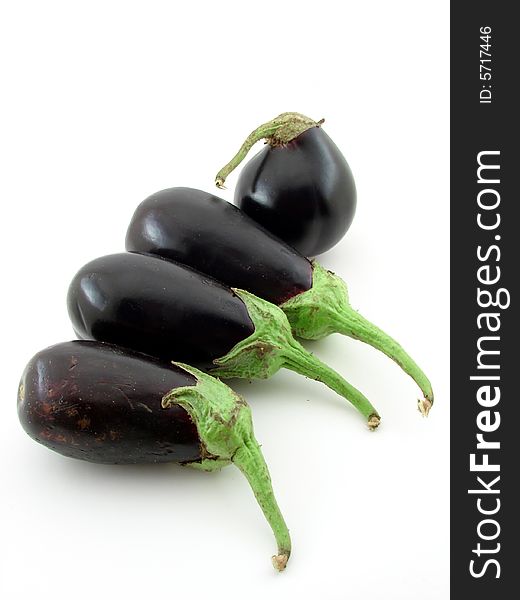 Eggplants, healthy homegrown organiv food, concept of diet and nutrition, isolated over white background.