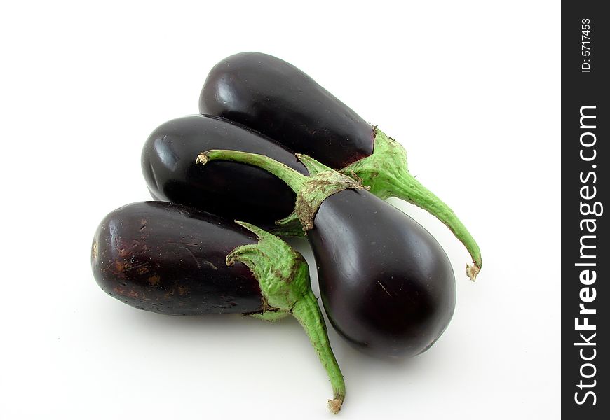 Eggplants, healthy homegrown organiv food, concept of diet and nutrition, isolated over white background.