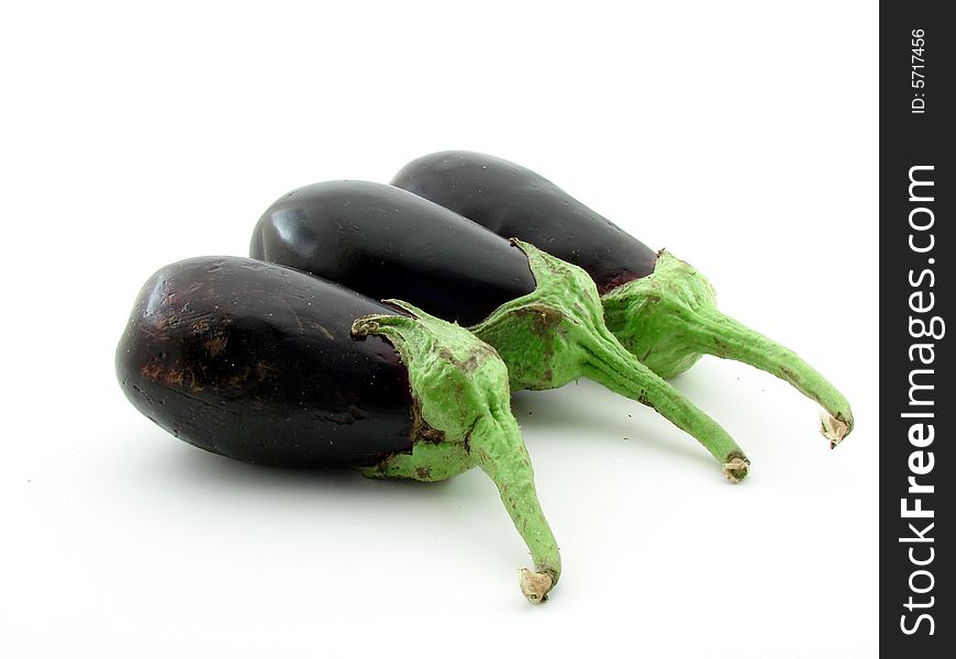 Eggplants, healthy homegrown organiv food, concept of diet and nutrition, isolated over white background.