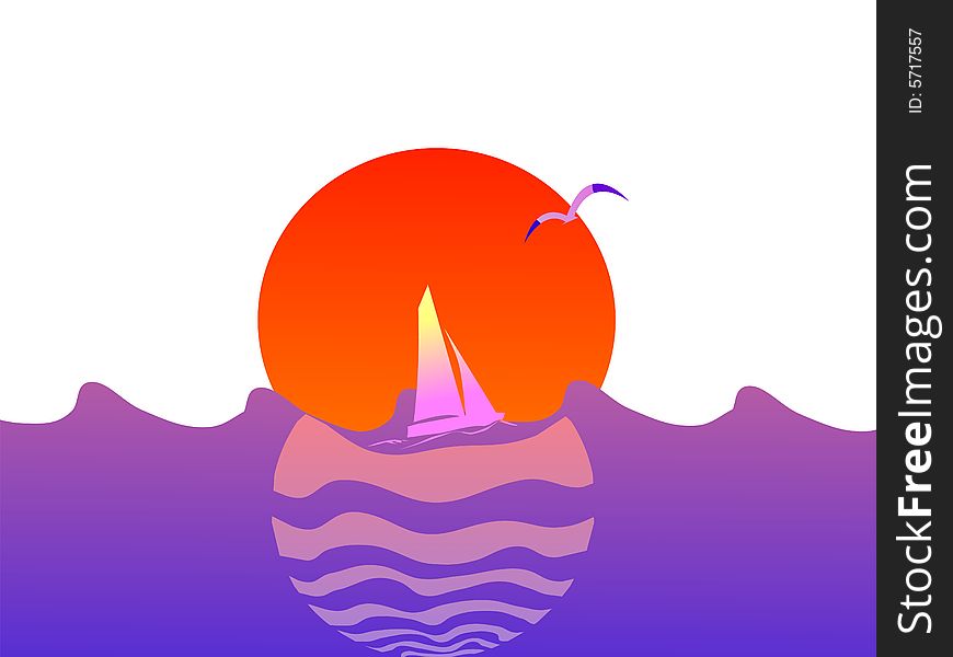 Summer Sunset With Yacht