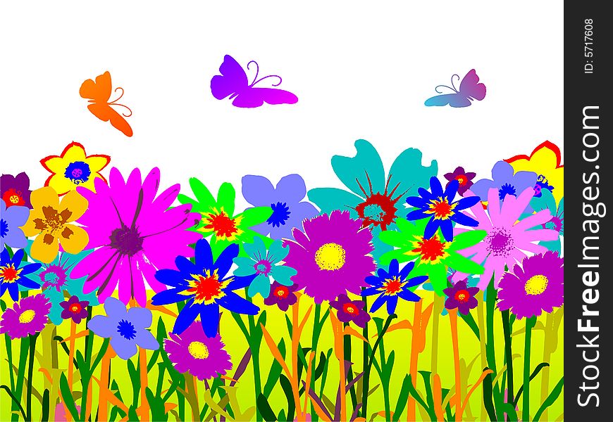 Floral Background With Butterflies