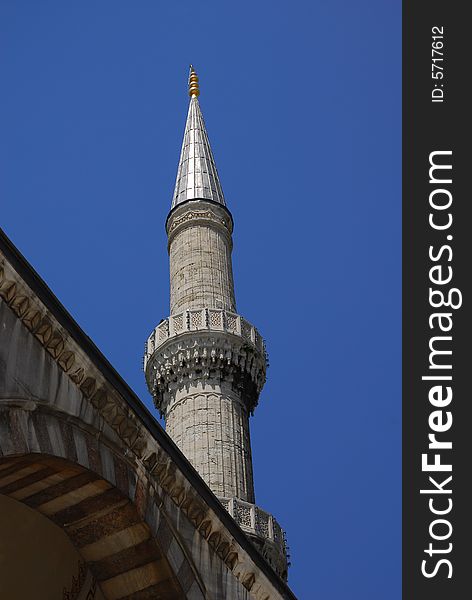 Minaret of Blue mosque in Istanbul