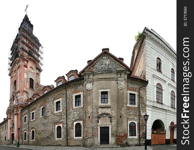 Ancient houses in Kamyanets-Podolsky Ukraine. Isolated on a white background