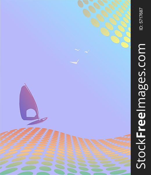 Halftone background with surfing and birds