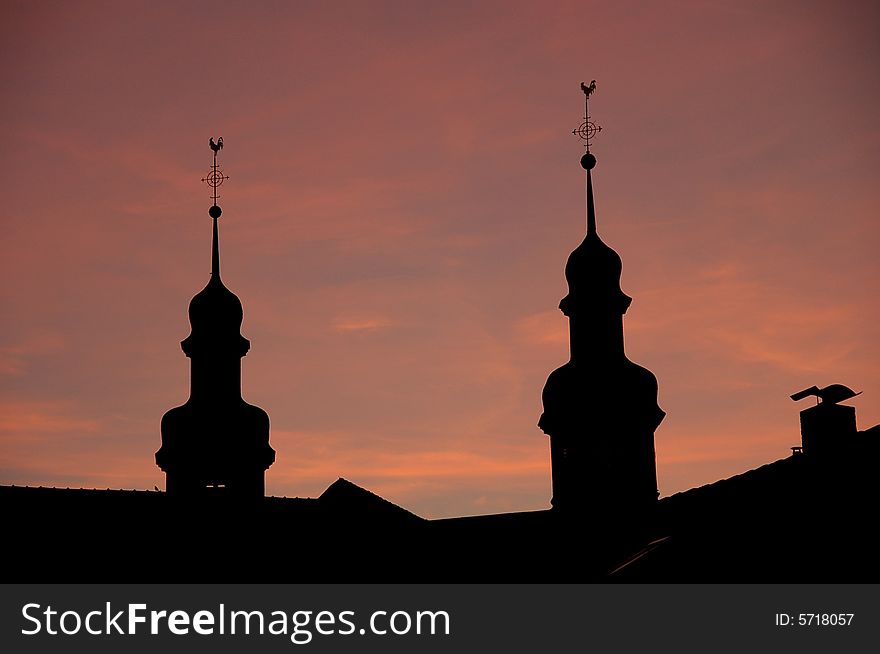 Sunset Silhoutte of two church spire