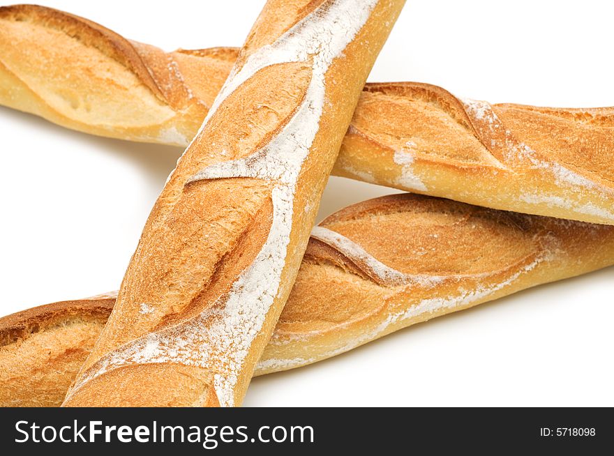 Three baguette on white background