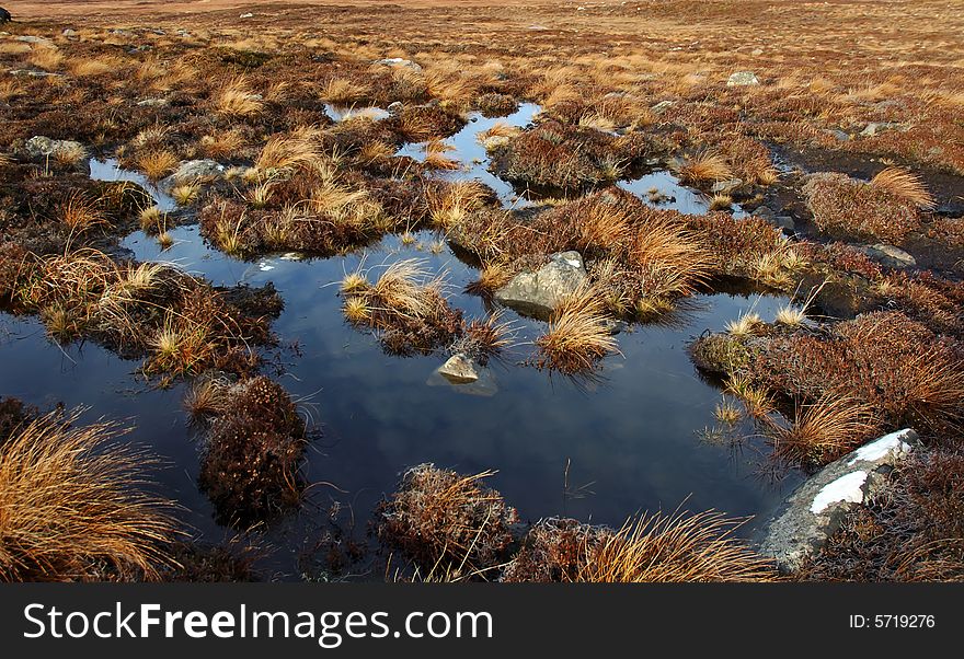 Moorlands in scotland with wet ground. Moorlands in scotland with wet ground