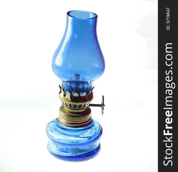 Blue, glass lamp for petroleum. Blue, glass lamp for petroleum