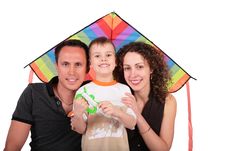 Father, Mother, Son And Kite Stock Photo Father, Mother, Son And Kite Stock Photo