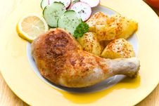 Fried Chicken With Fried Potatoes, And Cucumber,to Stock Images Fried Chicken With Fried Potatoes, And Cucumber,to Stock Images