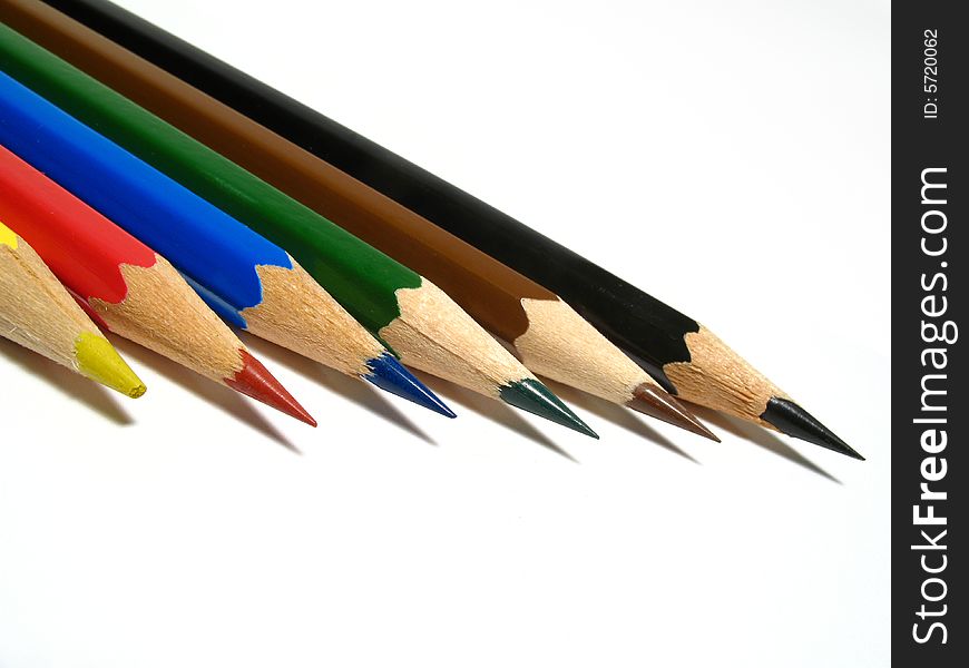 Detail of six coloured pencils