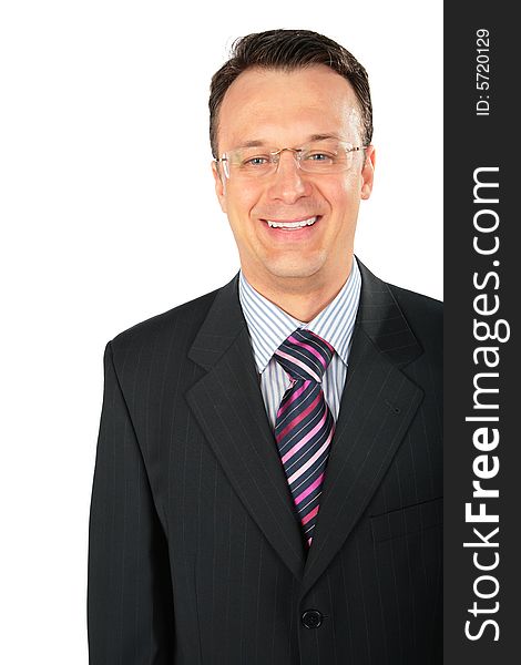 Businessman in glasses on white