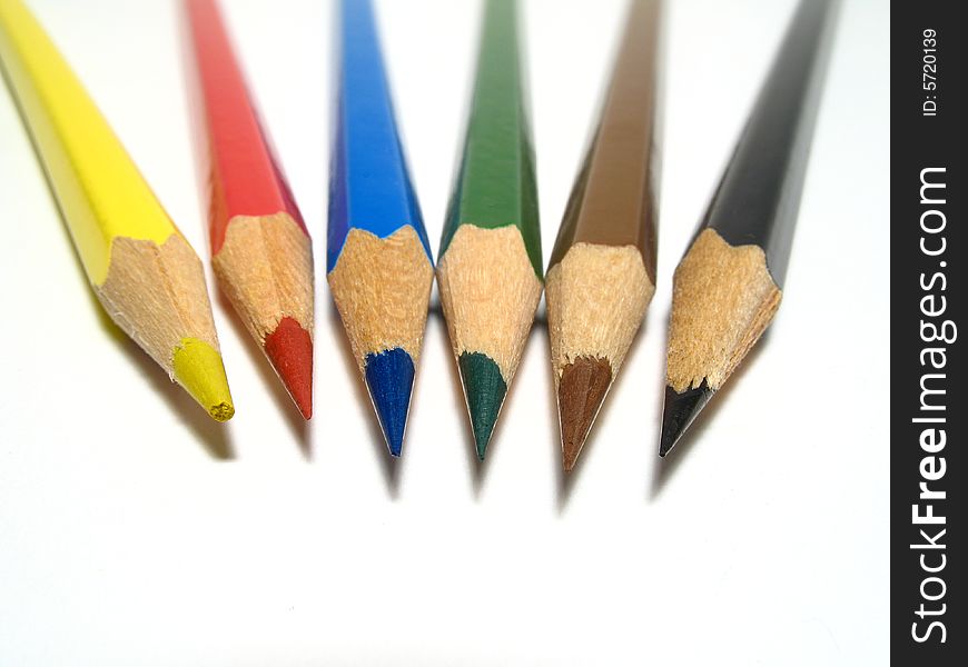 Detail of six coloured pencils