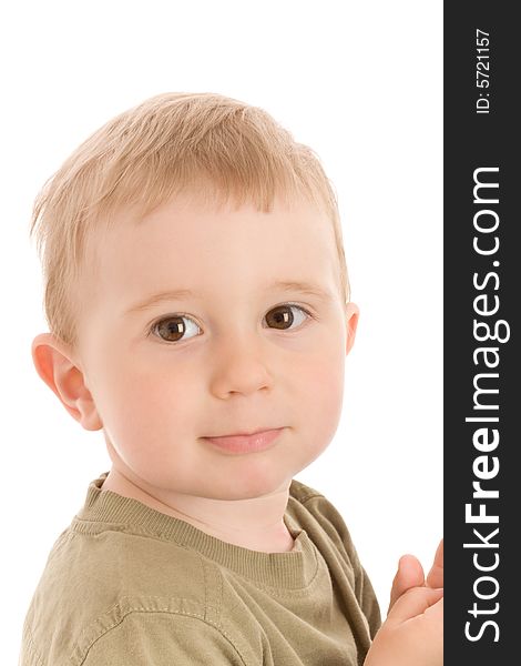 Portrait of little boy isolated on white background.