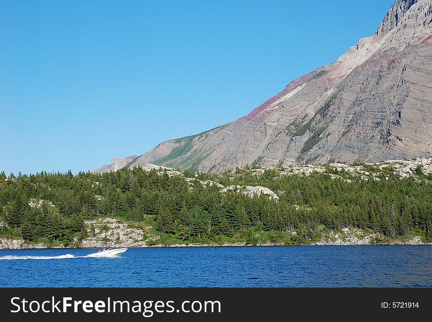 The upper waterton lake and alpine slope, alberta, canada