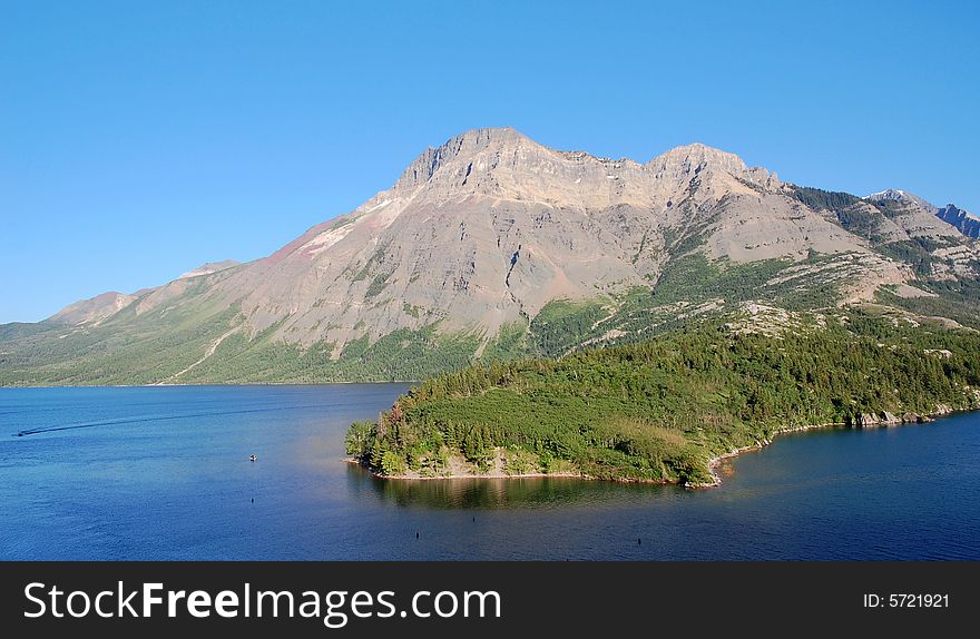 The upper waterton lake and alpine slope, alberta, canada