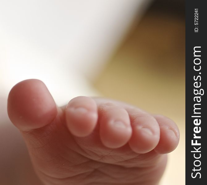 Soft focus close up of baby's foot against blurred background. Soft focus close up of baby's foot against blurred background