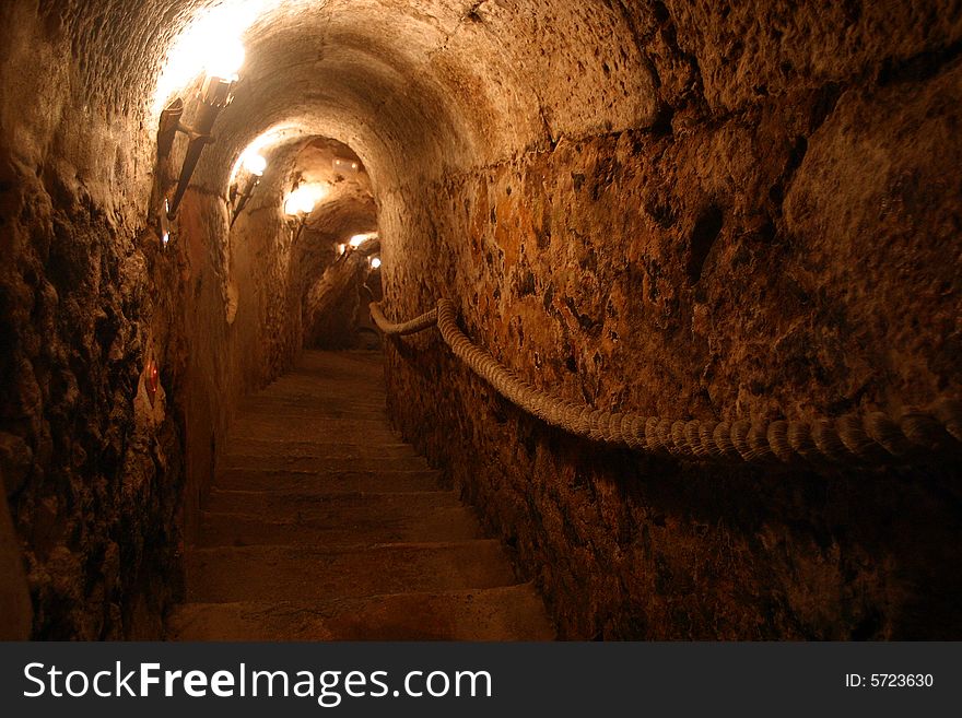 Tunnel to a cellar in Aranda del Duero in Ribera del Duero, Spain. Tunnel to a cellar in Aranda del Duero in Ribera del Duero, Spain