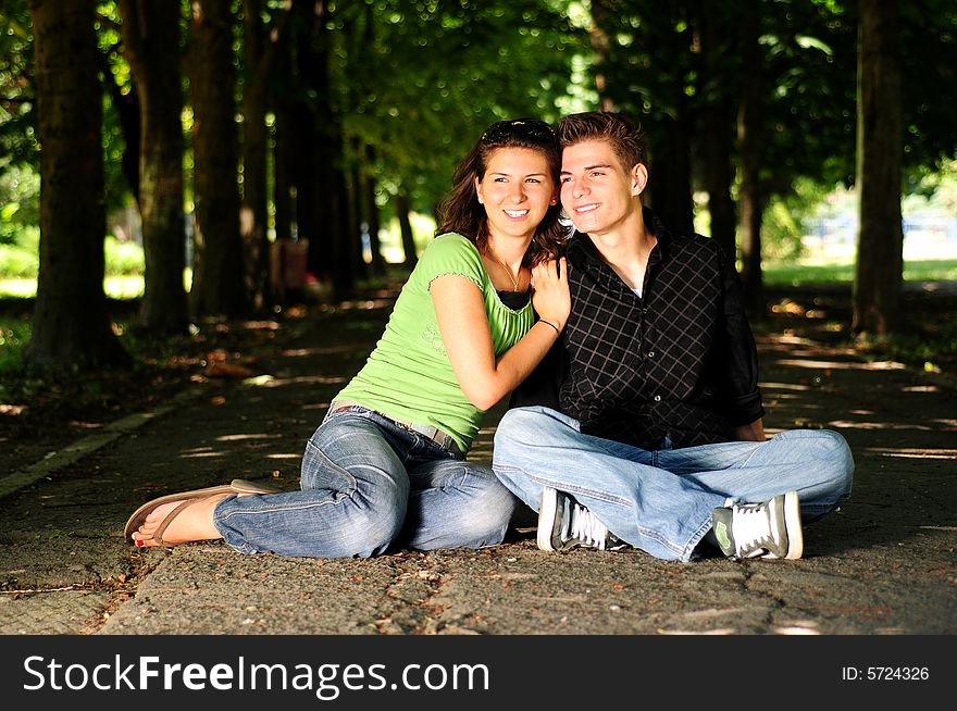 Casual couple in love in park