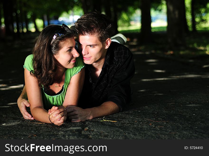 Casual couple in love in park