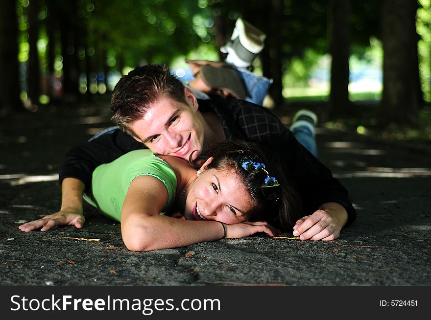 Casual couple in love in park
