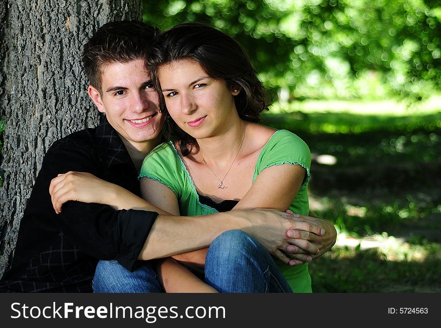 Casual couple in love in park