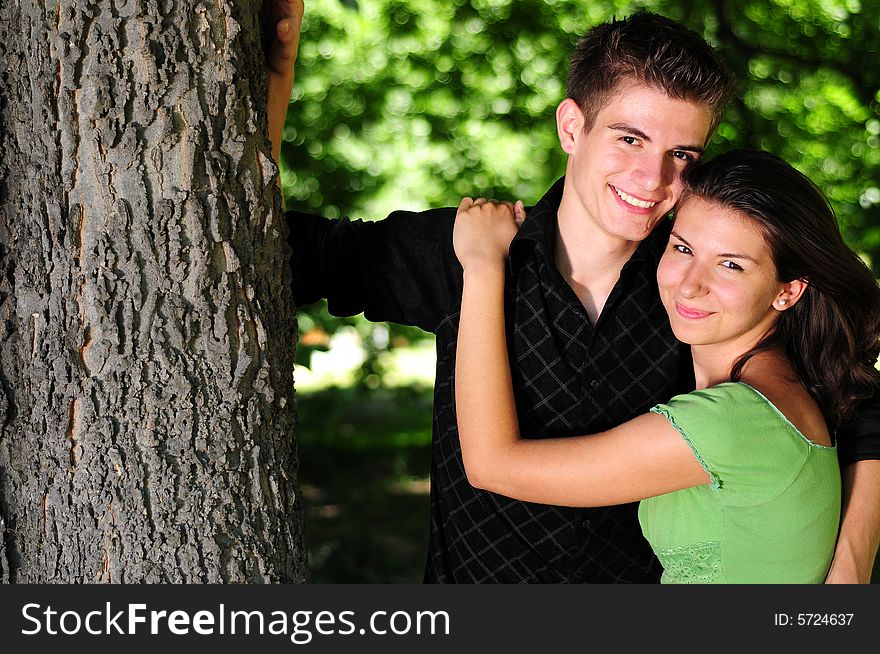 Casual couple in love in park