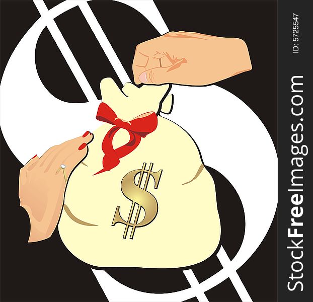 Sac with dollars. Time to accumulate a money came. Vector illustration