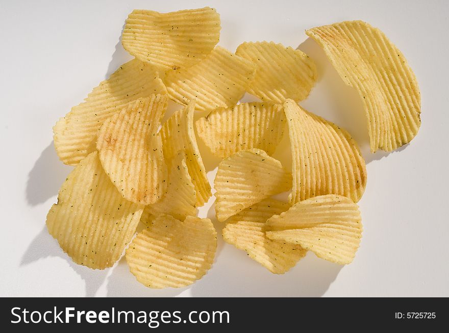 Pile of potato chips close-up