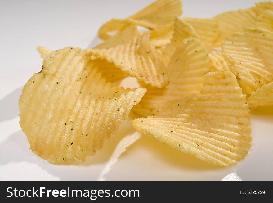 Pile of potato chips close-up