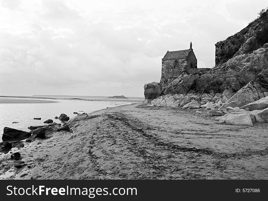 Stone chapel on shore of Mont Saint Michele France. Stone chapel on shore of Mont Saint Michele France