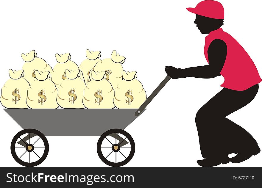 Sacs with dollars. Delivery of fee. Vector illustration