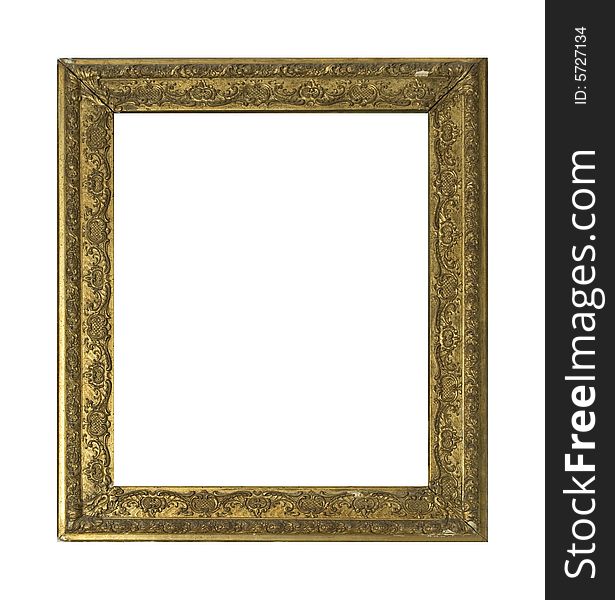 Old and rusty golden painting frame isolated on white. Old and rusty golden painting frame isolated on white