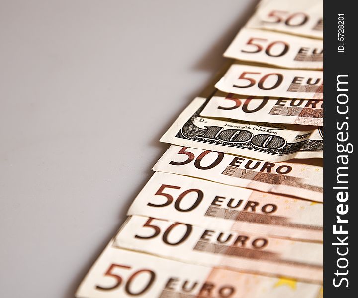 Euros and one dollar currency