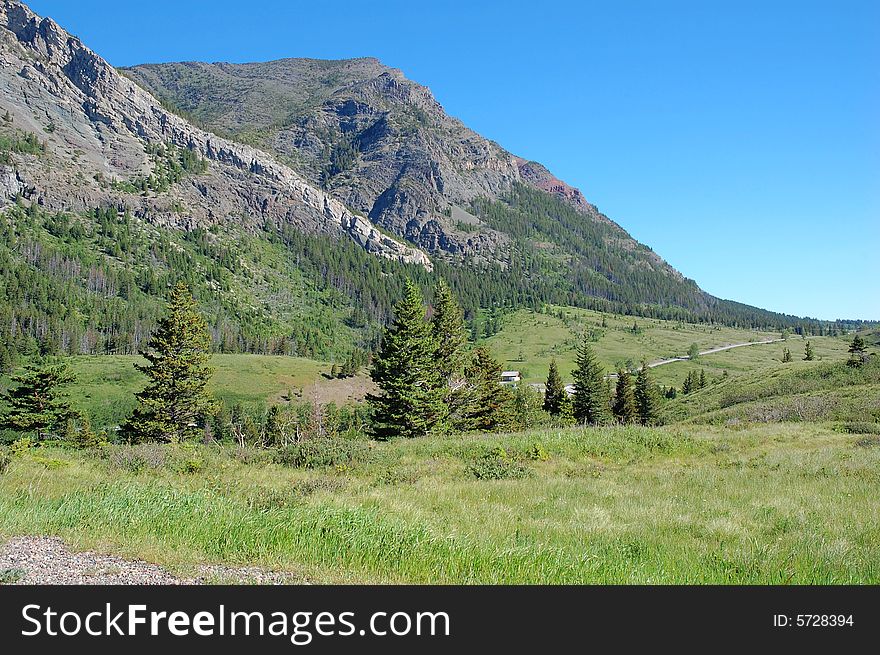 Mountains and hillside grassland in waterton lakes national park, alberta, canada. Mountains and hillside grassland in waterton lakes national park, alberta, canada