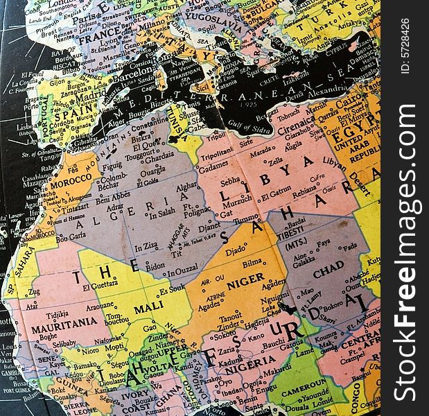 A world globe showing countries from Europe and Africa.