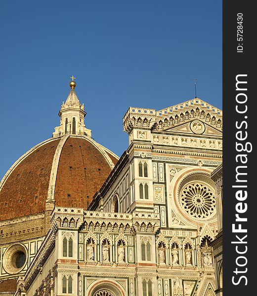 A beautiful glimpse of the Cathedral of Florence with the Brunelleschi's dome. A beautiful glimpse of the Cathedral of Florence with the Brunelleschi's dome