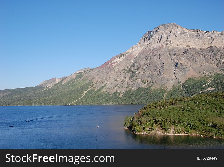 The upper waterton lake and alpine slope, alberta, canada