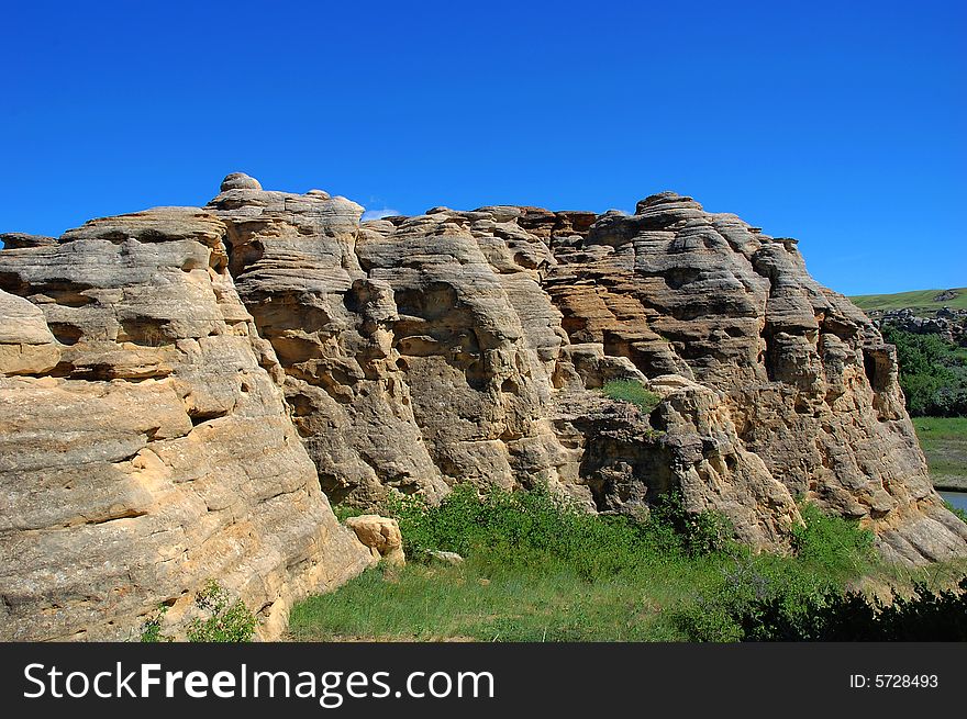 Hoodoos and sandstones in writing-on-stone provincial park, alberta, canada