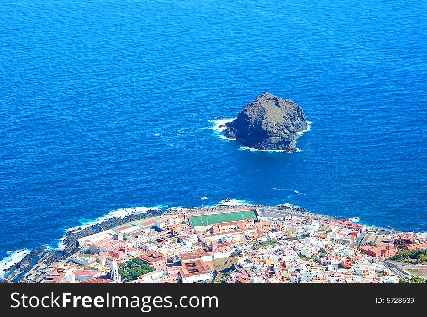 City, sea & cliff near the Tenerife coast