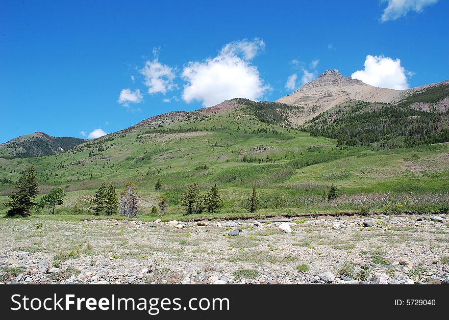 Mountains and river in waterton lakes national park, alberta, canada