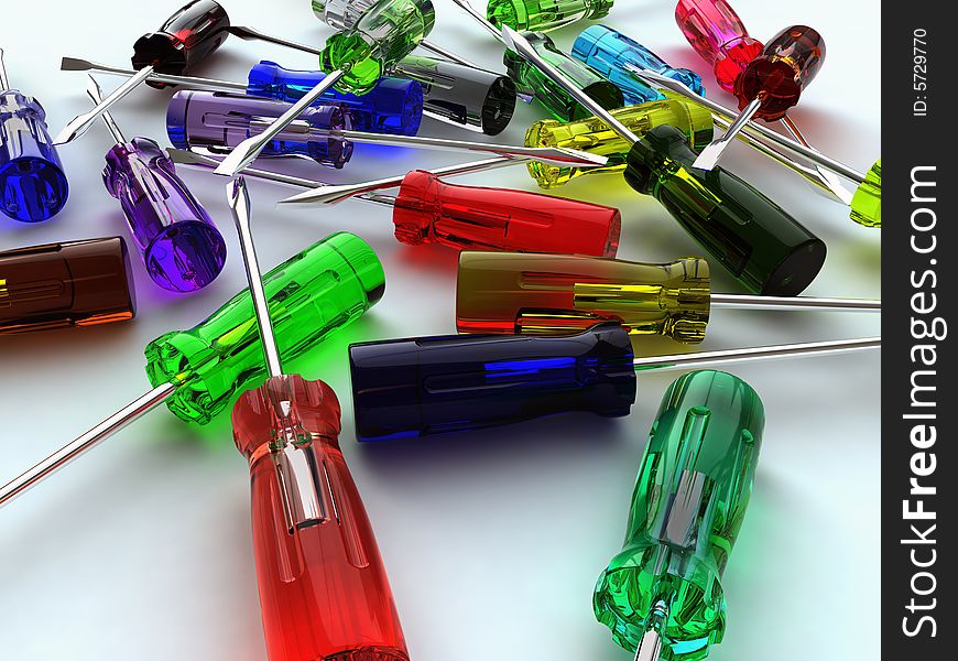 An assortment of various colors of screwdrivers. An assortment of various colors of screwdrivers.