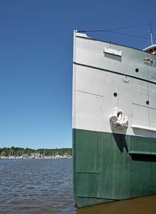 Steam Ship Bow And Marina Royalty Free Stock Photo