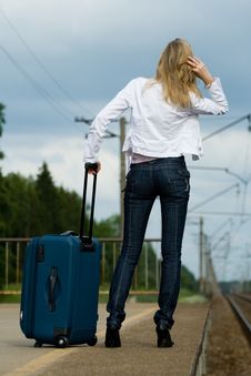 Young Lady Waiting A Train Royalty Free Stock Photos Young Lady Waiting A Train Royalty Free Stock Photos
