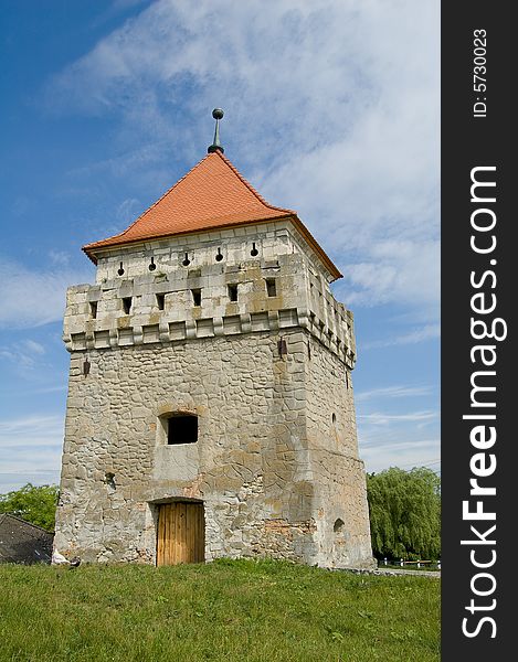 Watchtower at the ruins of ancient castle in Ukraine