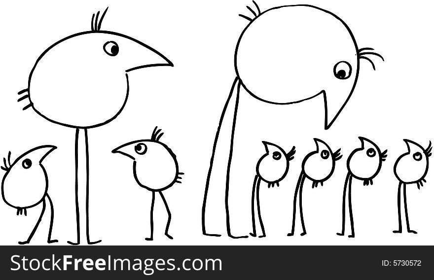 Eight white birds on white background. vector illustration